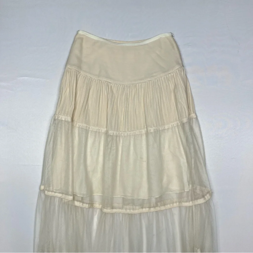 Catherine Malandrino Boho Tiered Silk Maxi Skirt Lace Size 2 - Picture 3 of 10